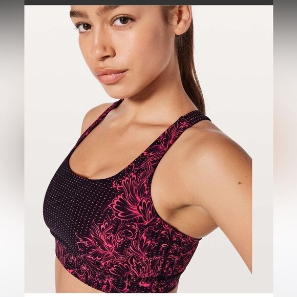LULULEMON Energy Bra Strappy Sports Bra Black Pink Red Infinity Energy Print 6 - Picture 8 of 8